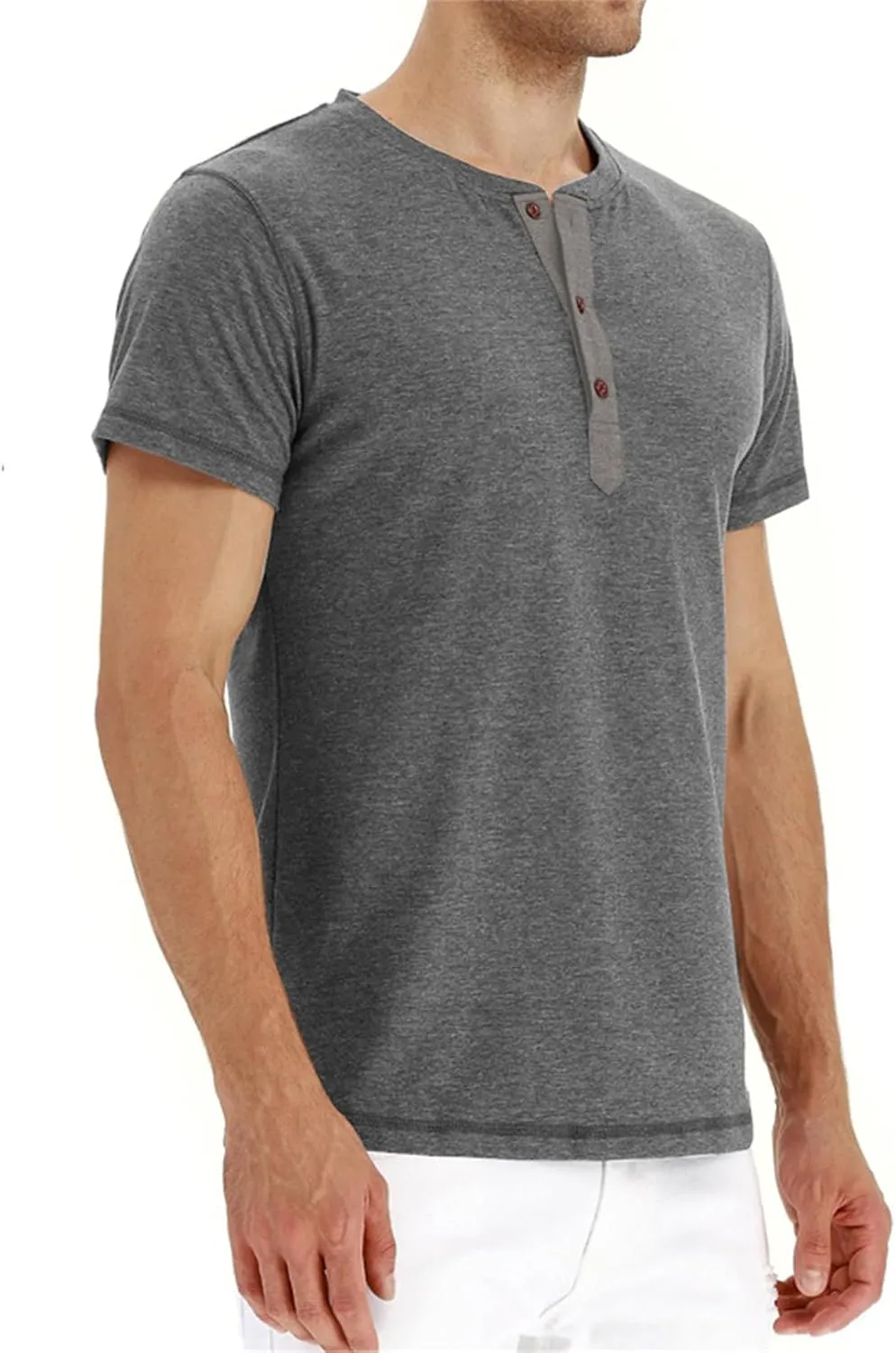 Mens Casual T Shirts Button Down Crewneck Basic Tees Slim Fit Plain Workout Tees Lightweight Breathable Muscle Shirts