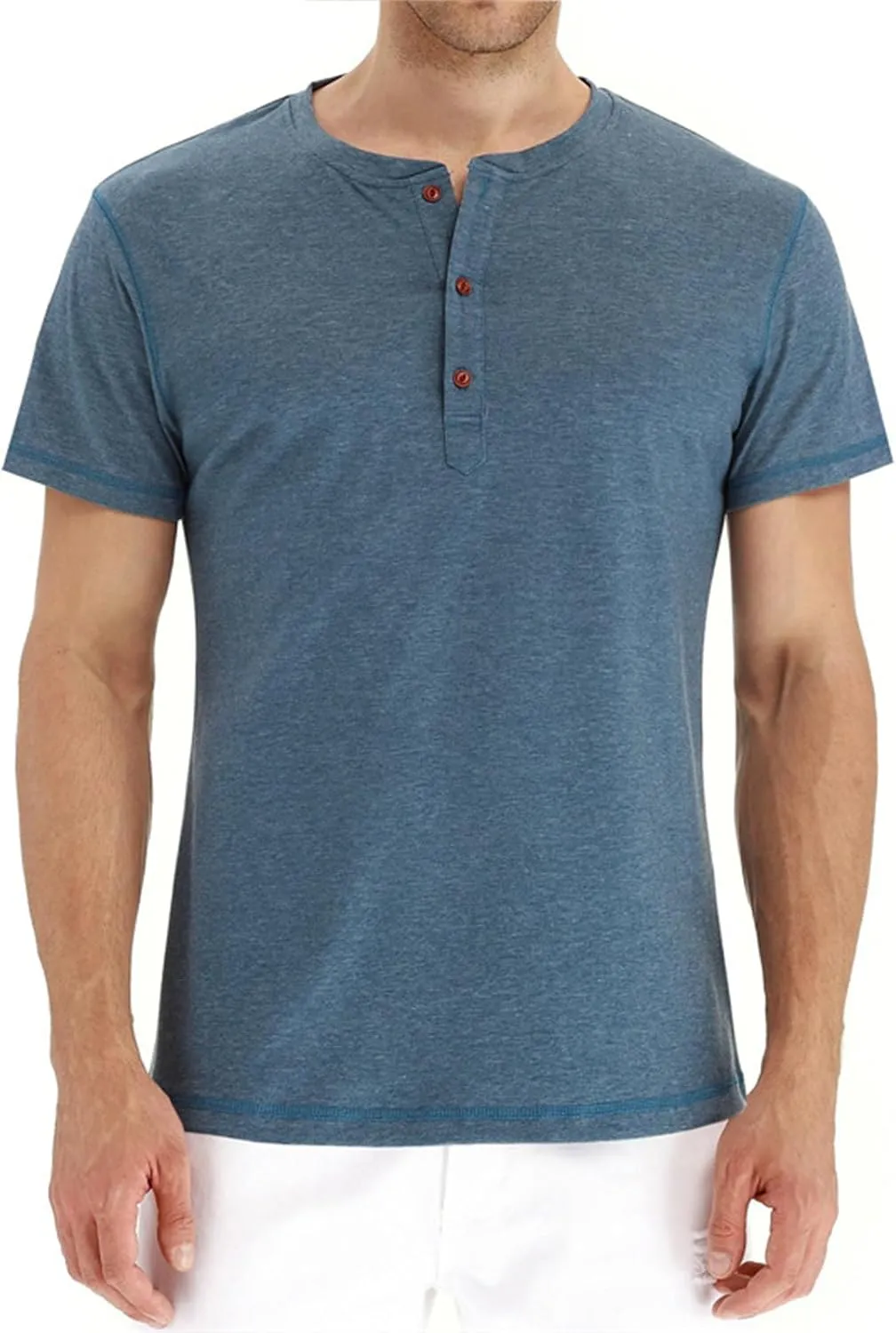 Mens Casual T Shirts Button Down Crewneck Basic Tees Slim Fit Plain Workout Tees Lightweight Breathable Muscle Shirts