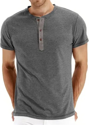 Mens Casual T Shirts Button Down Crewneck Basic Tees Slim Fit Plain Workout Tees Lightweight Breathable Muscle Shirts