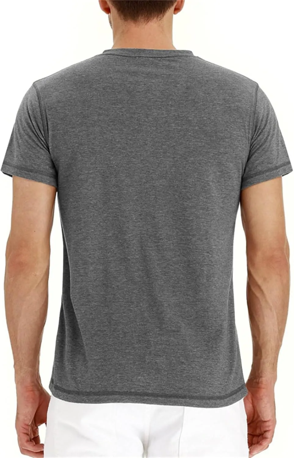 Mens Casual T Shirts Button Down Crewneck Basic Tees Slim Fit Plain Workout Tees Lightweight Breathable Muscle Shirts