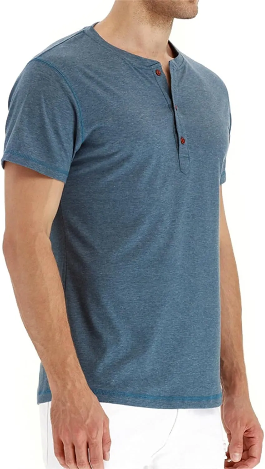 Mens Casual T Shirts Button Down Crewneck Basic Tees Slim Fit Plain Workout Tees Lightweight Breathable Muscle Shirts