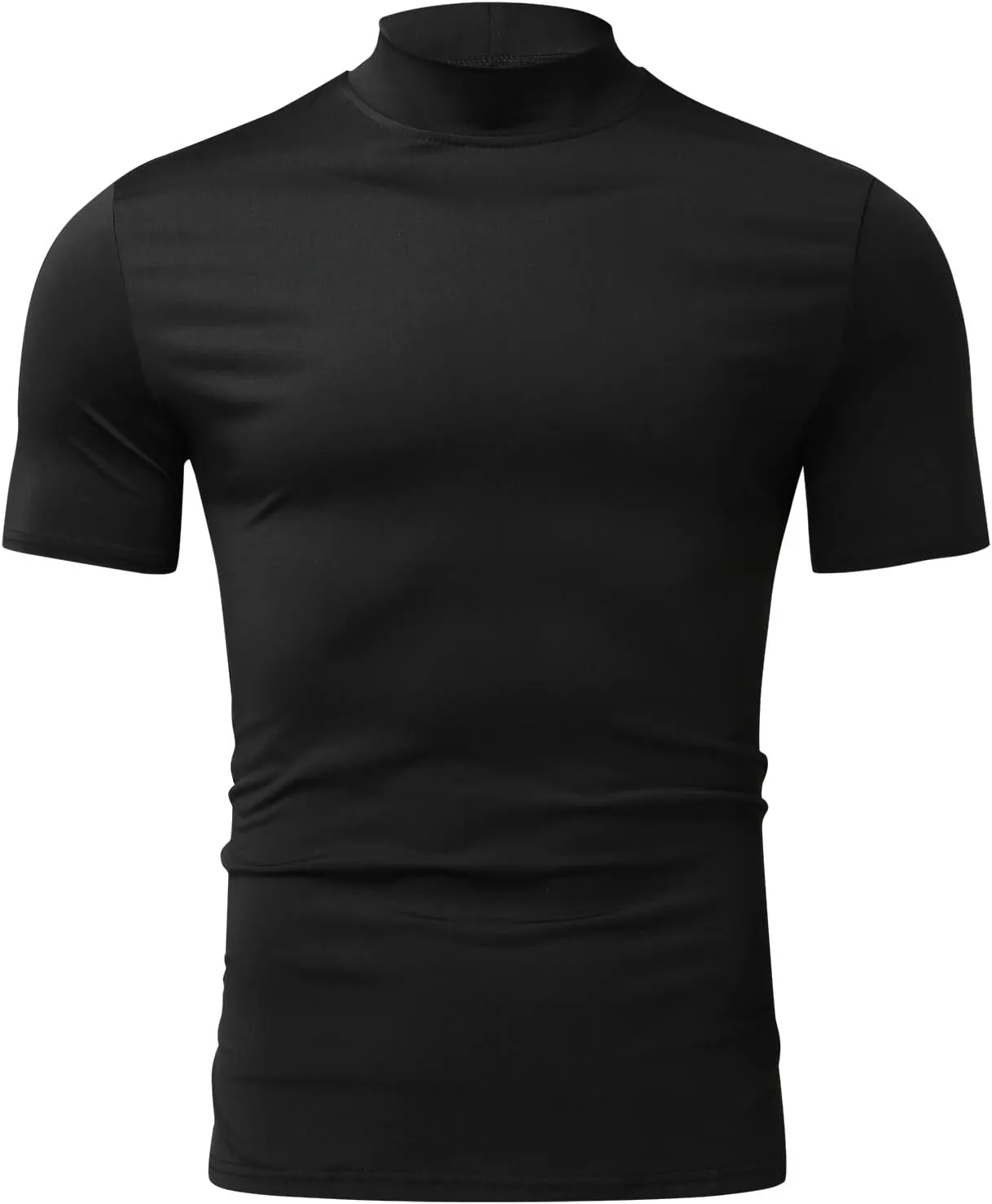 Men's Compression Shirts Mock Neck Sweater Fashion Short Sleeve Turtleneck T Shirt Slim Fit Pullover Thermal Shirts