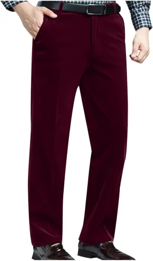 Men's Corduroy Dress Pants Casual Solid Straight Leg Pant 2025 Fashion Stretch Elastic Waist Business Work Trouser