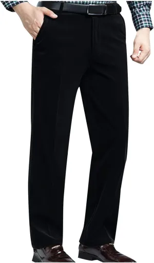 Men's Corduroy Dress Pants Casual Solid Straight Leg Pant 2025 Fashion Stretch Elastic Waist Business Work Trouser