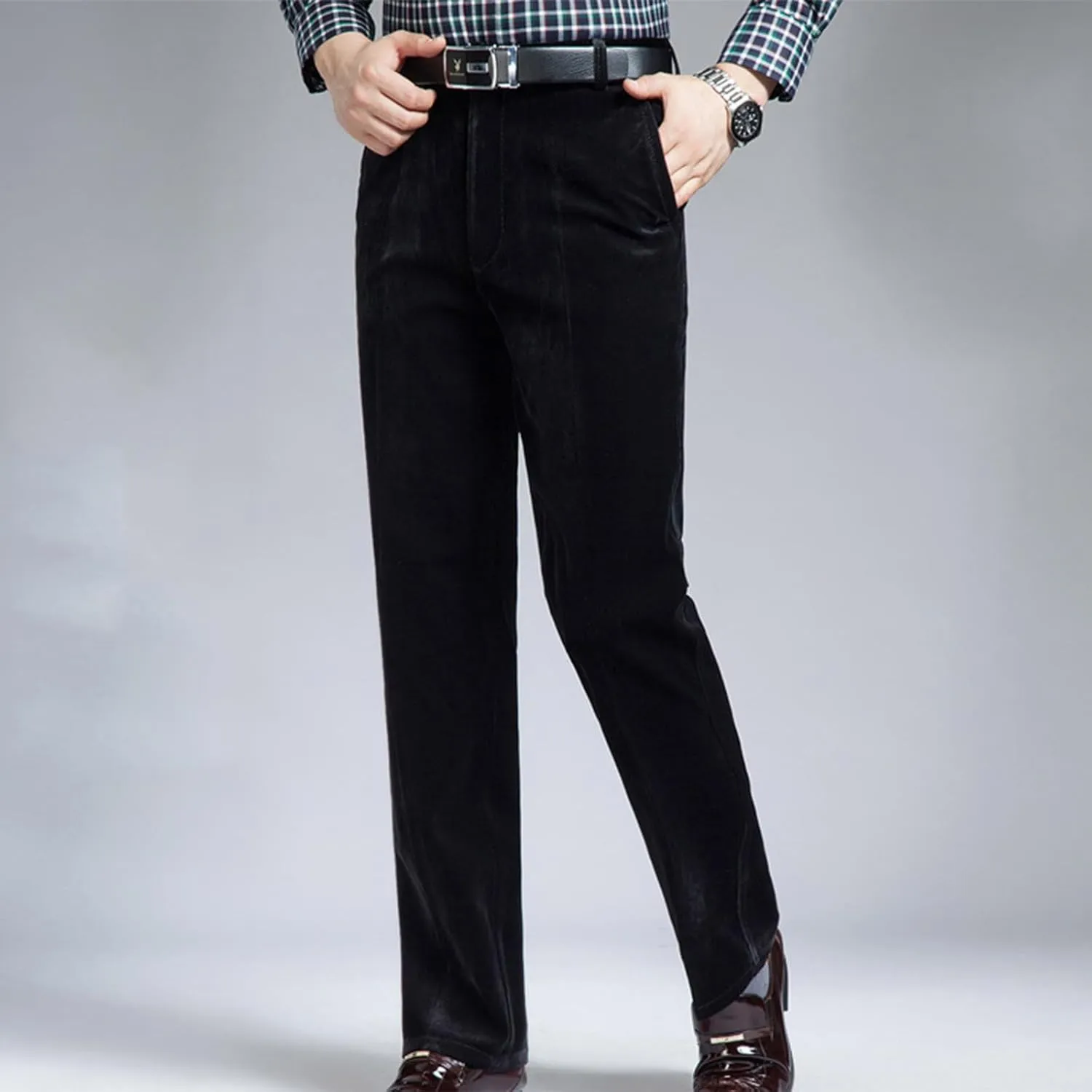 Men's Corduroy Dress Pants Casual Solid Straight Leg Pant 2025 Fashion Stretch Elastic Waist Business Work Trouser
