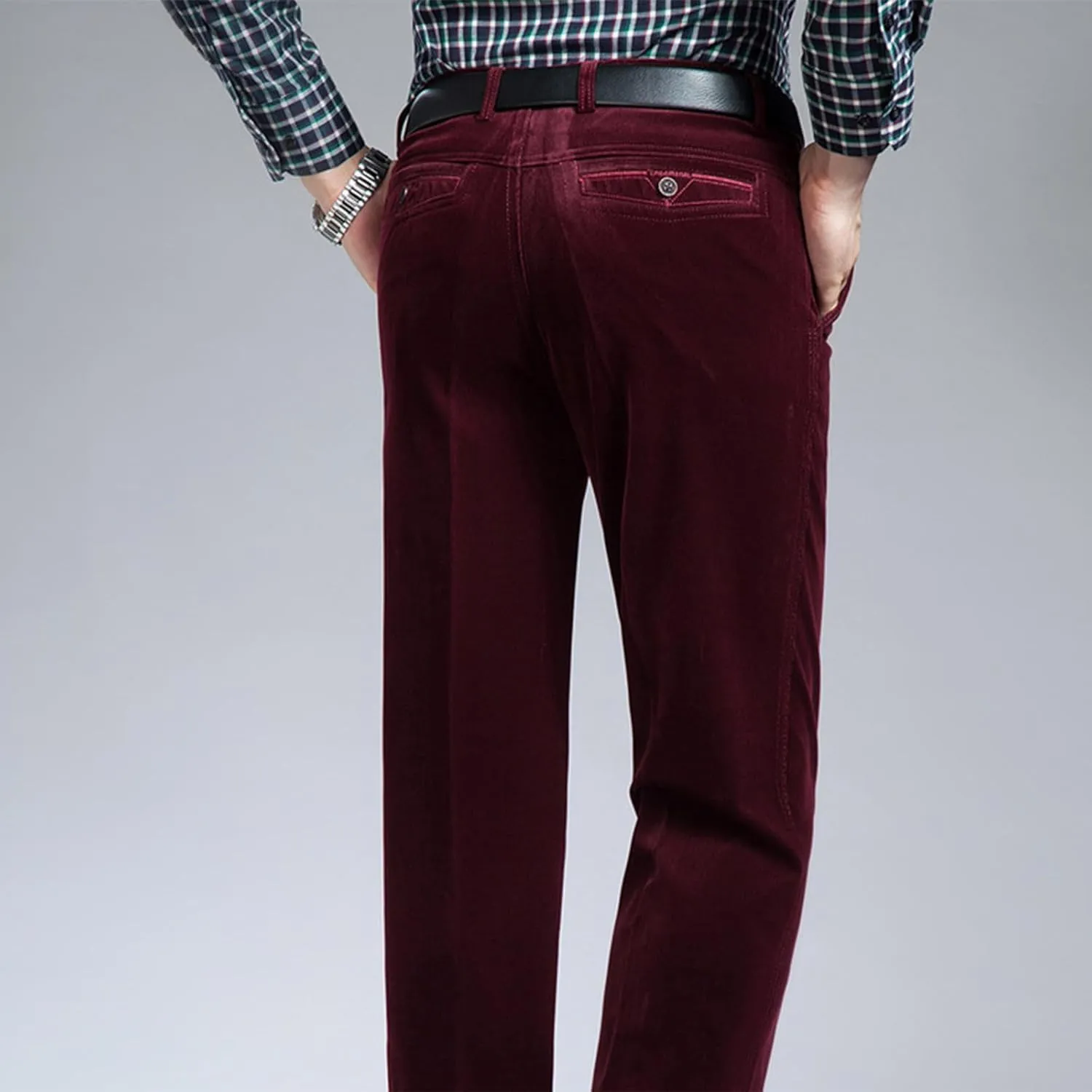 Men's Corduroy Dress Pants Casual Solid Straight Leg Pant 2025 Fashion Stretch Elastic Waist Business Work Trouser