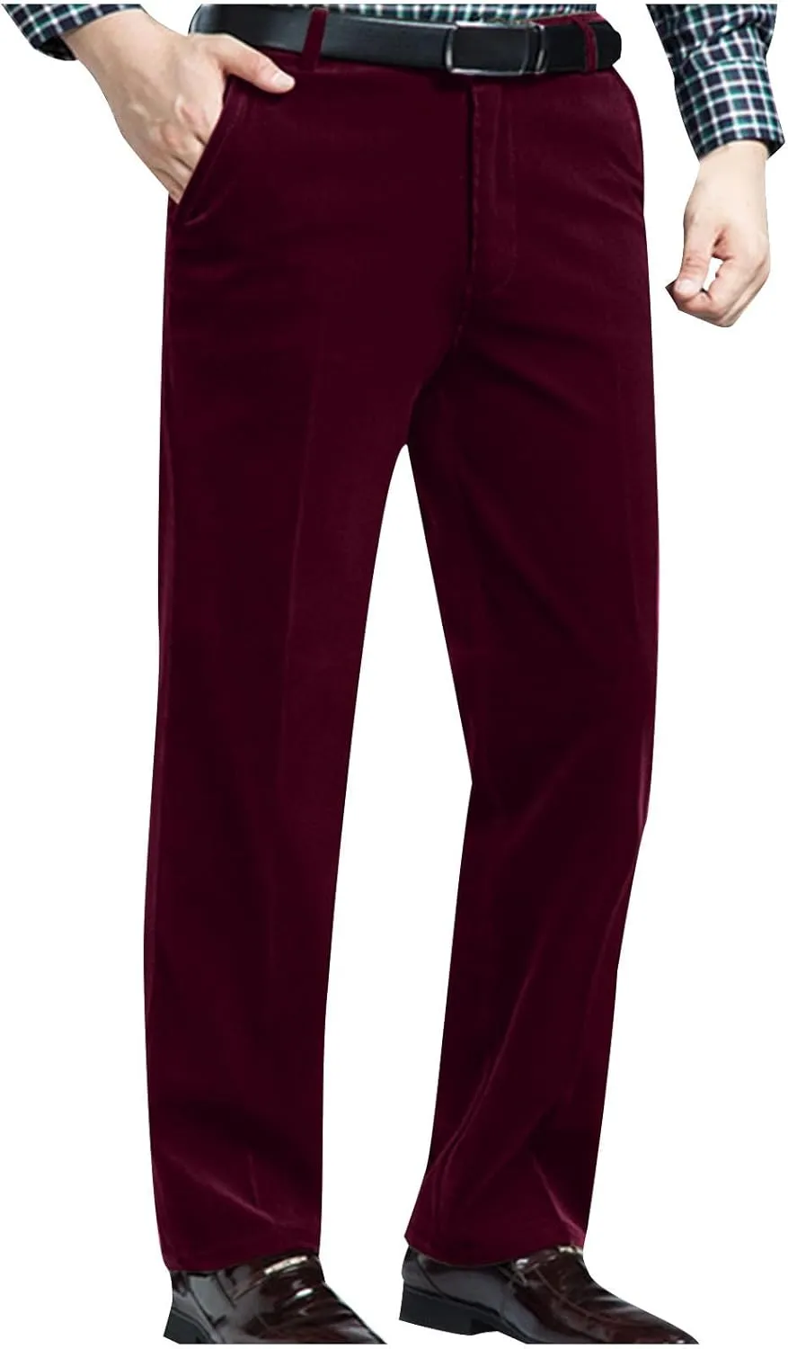 Men's Corduroy Dress Pants Casual Solid Straight Leg Pant 2025 Fashion Stretch Elastic Waist Business Work Trouser