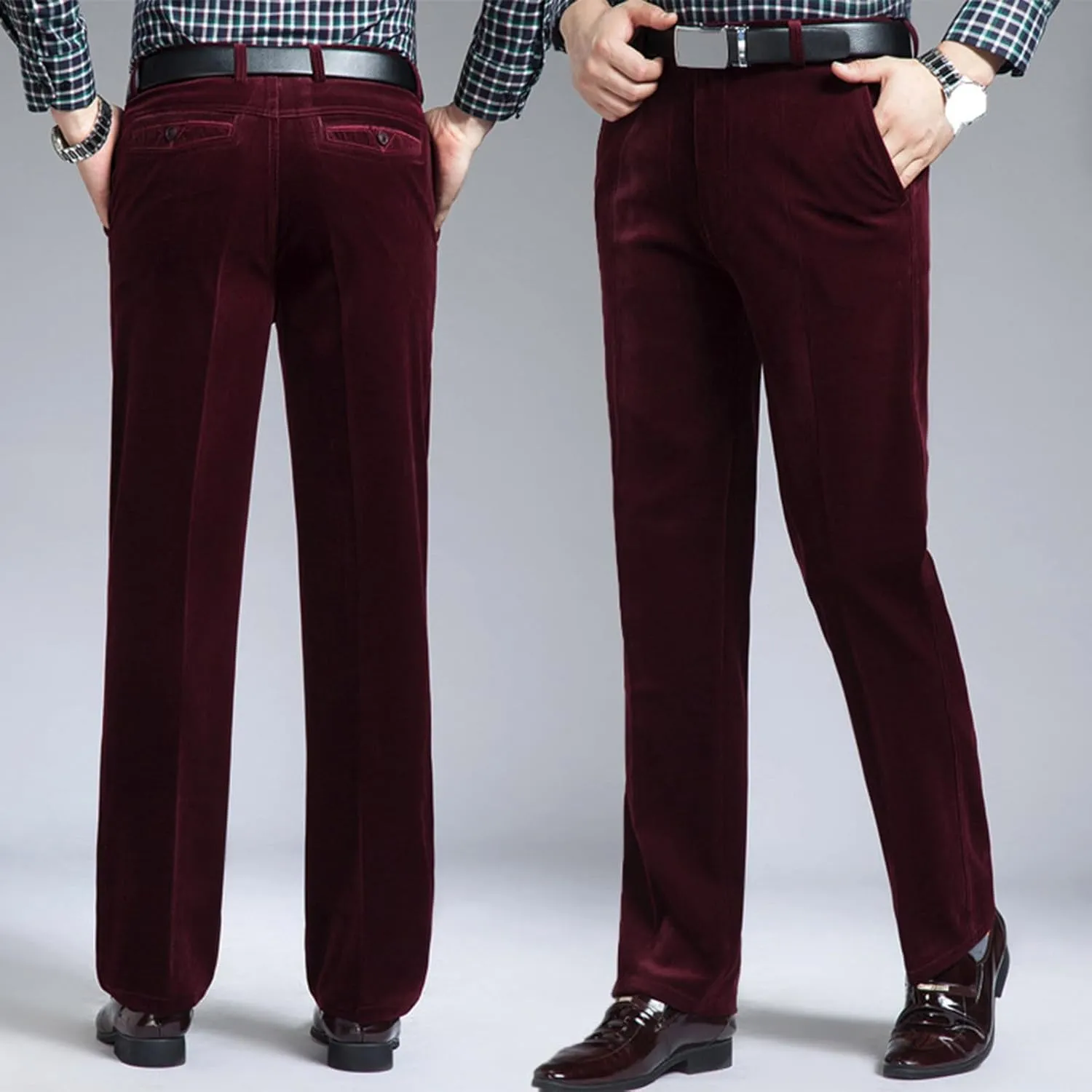 Men's Corduroy Dress Pants Casual Solid Straight Leg Pant 2025 Fashion Stretch Elastic Waist Business Work Trouser