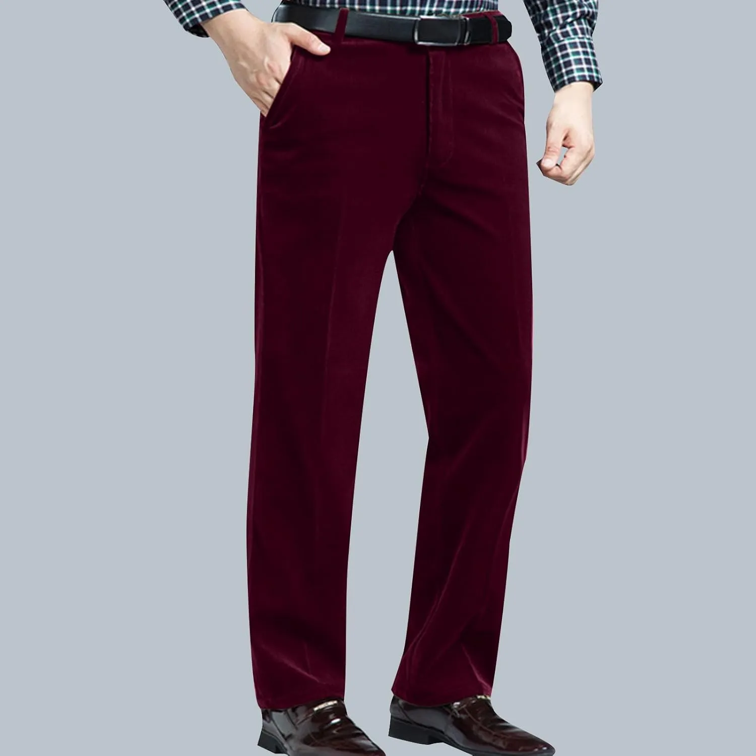 Men's Corduroy Dress Pants Casual Solid Straight Leg Pant 2025 Fashion Stretch Elastic Waist Business Work Trouser