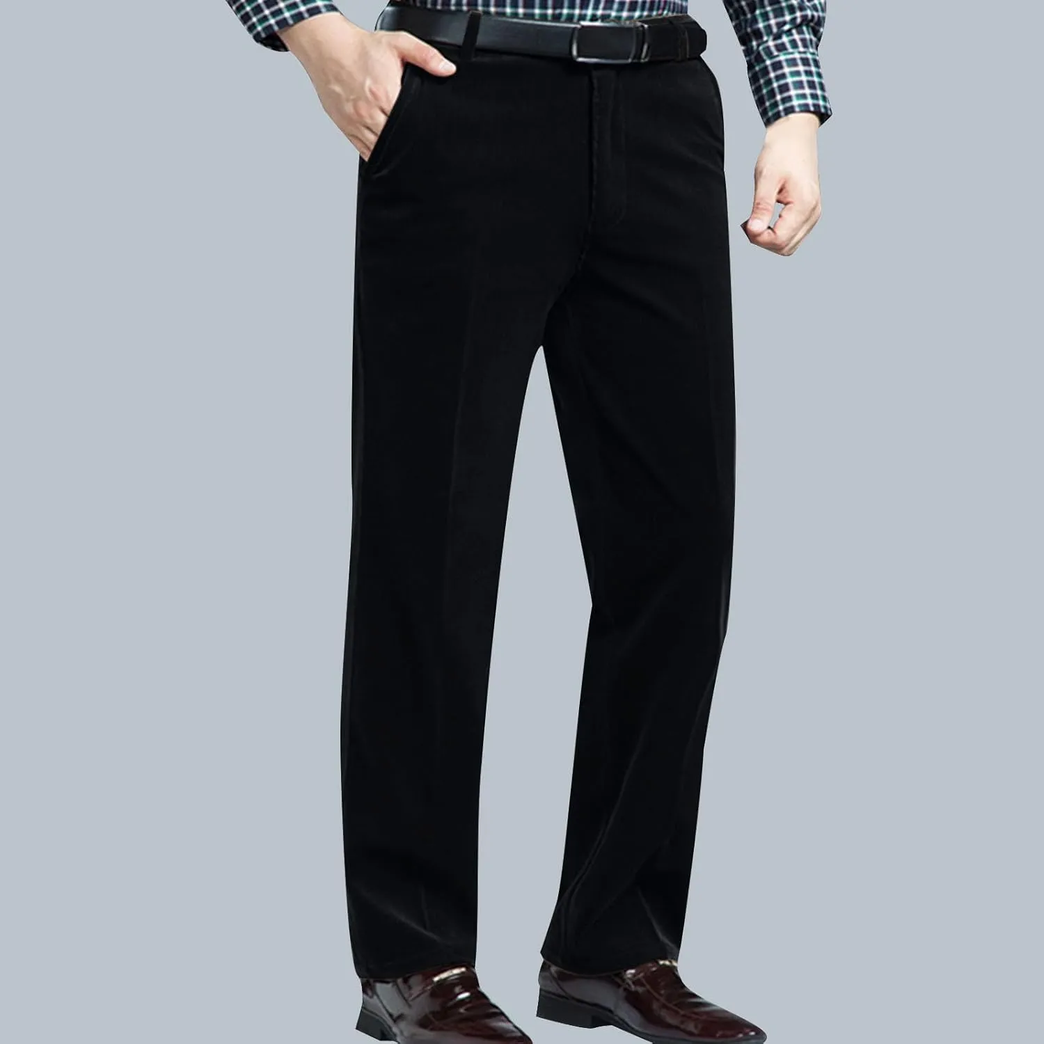 Men's Corduroy Dress Pants Casual Solid Straight Leg Pant 2025 Fashion Stretch Elastic Waist Business Work Trouser