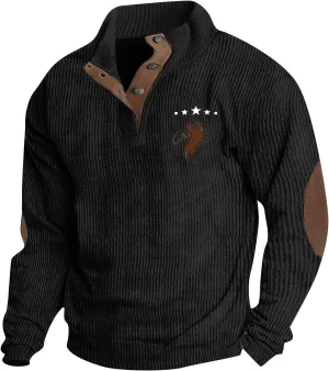 Men's Corduroy Sweatshirt Long Sleeve, Oversized Crewneck, Lightweight Classic Fit Perfect For Casual Wear