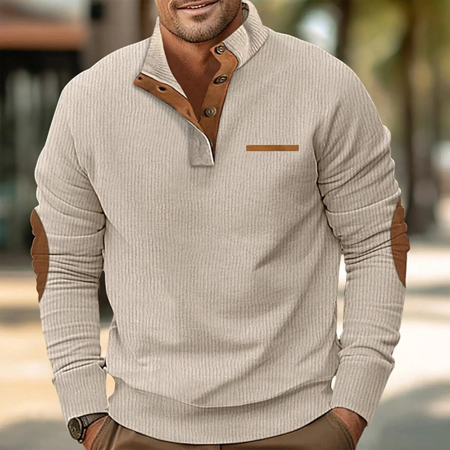 Men's Corduroy Sweatshirt Long Sleeve, Oversized Crewneck, Lightweight Classic Fit Perfect For Casual Wear