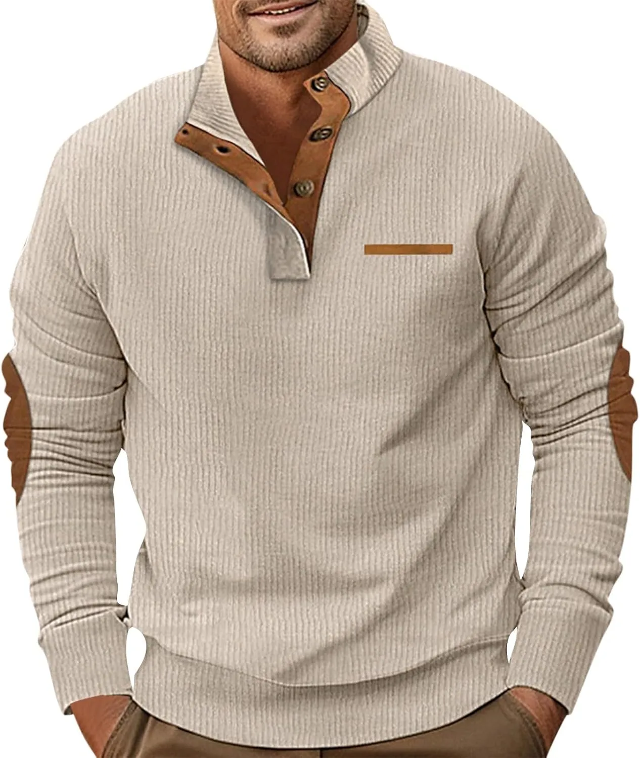 Men's Corduroy Sweatshirt Long Sleeve, Oversized Crewneck, Lightweight Classic Fit Perfect For Casual Wear