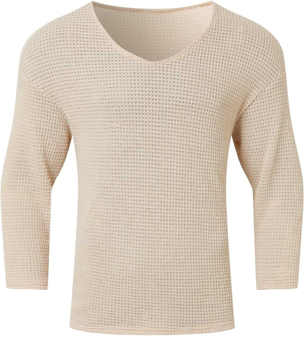 Men's Cotton V Neck Knitted Sweater Jumper Hollow Out Solid Color Long Sleeve Pullover Tops 2025