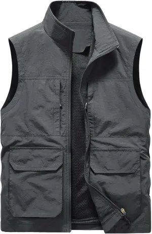 Men's Fishing Vest Utility Travel Vest with Pockets Casual Lightweight Outdoor Work Photo Cargo Fly Summer Vest