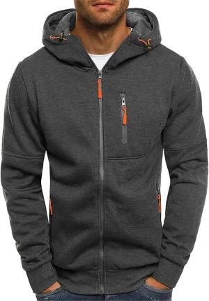 Men's Full Zipper Sports Training Hoodies Casual Long-Sleeved Hooded Sweater with Pockets Jogging Track and Filed Gym