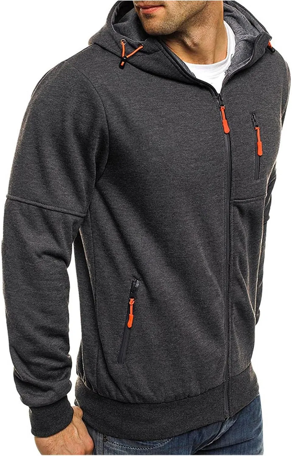 Men's Full Zipper Sports Training Hoodies Casual Long-Sleeved Hooded Sweater with Pockets Jogging Track and Filed Gym