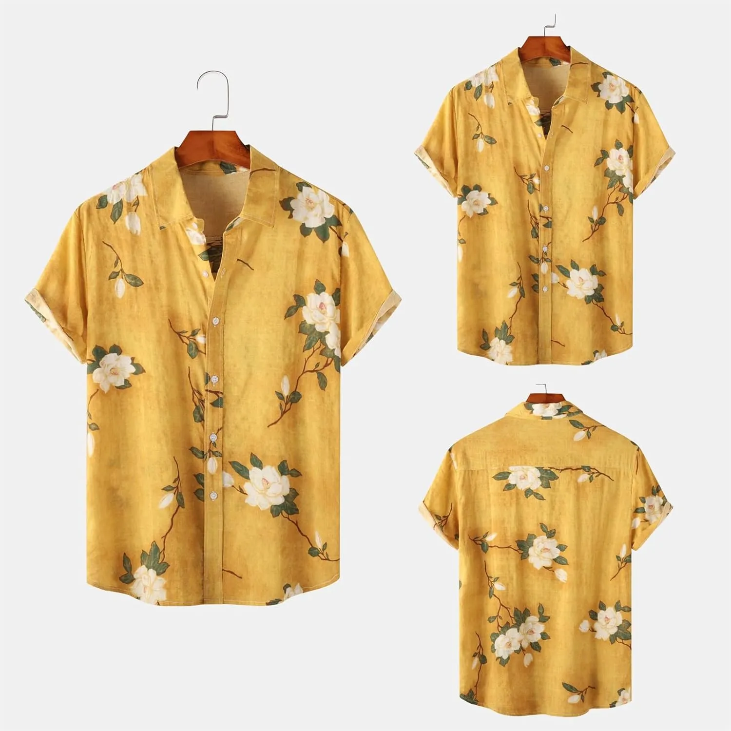 Mens Hawaiian Floral Shirts Cotton Linen Button Down Short Sleeve Shirt Casual Beach T Shirts Summer Vacation Outfits
