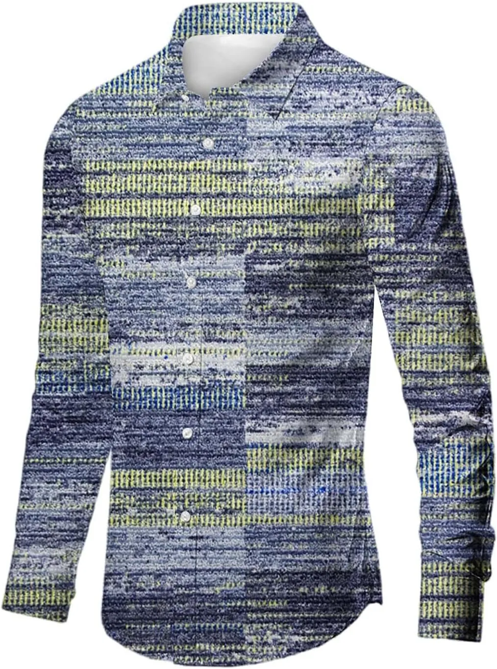 Men's Hawaiian Long Sleeve Shirts Lightweight Casual Patchwork Button Down Shirts Holiday Loose Fit Linen Shirts