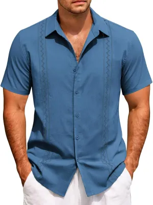 Men's Hawaiian Vacation Shirt Fashion Short Sleeve Button Down T-Shirts Casual Summer Beach Plain Linen Yoga Shirts