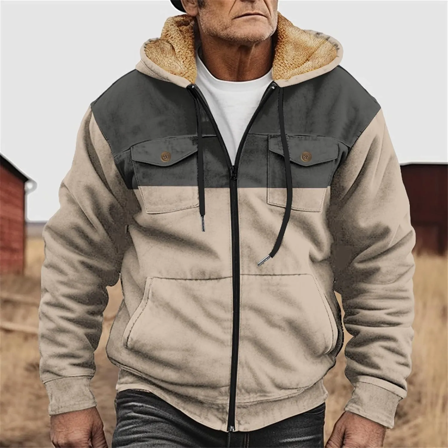 Men's Hoodie Fleece Jacket Winter Warm Thick Jackets Full Zip Heavyweight Casual Coat