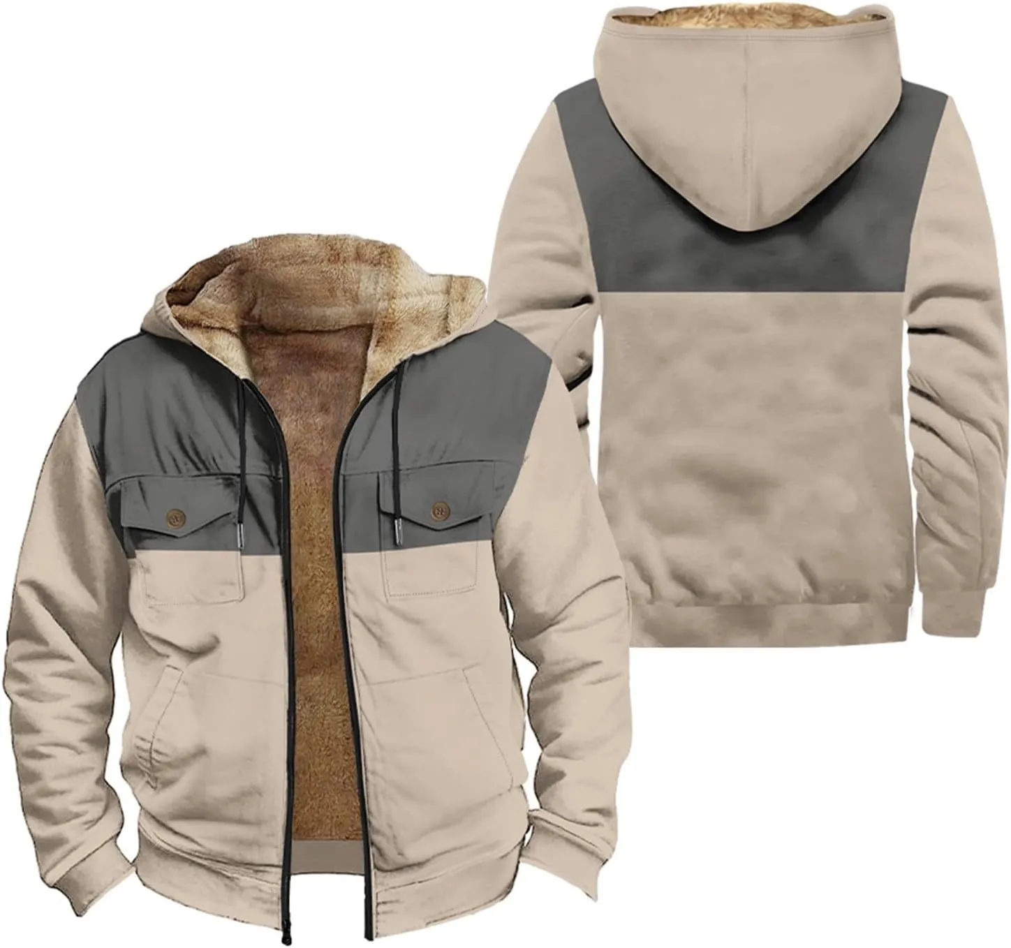 Men's Hoodie Fleece Jacket Winter Warm Thick Jackets Full Zip Heavyweight Casual Coat