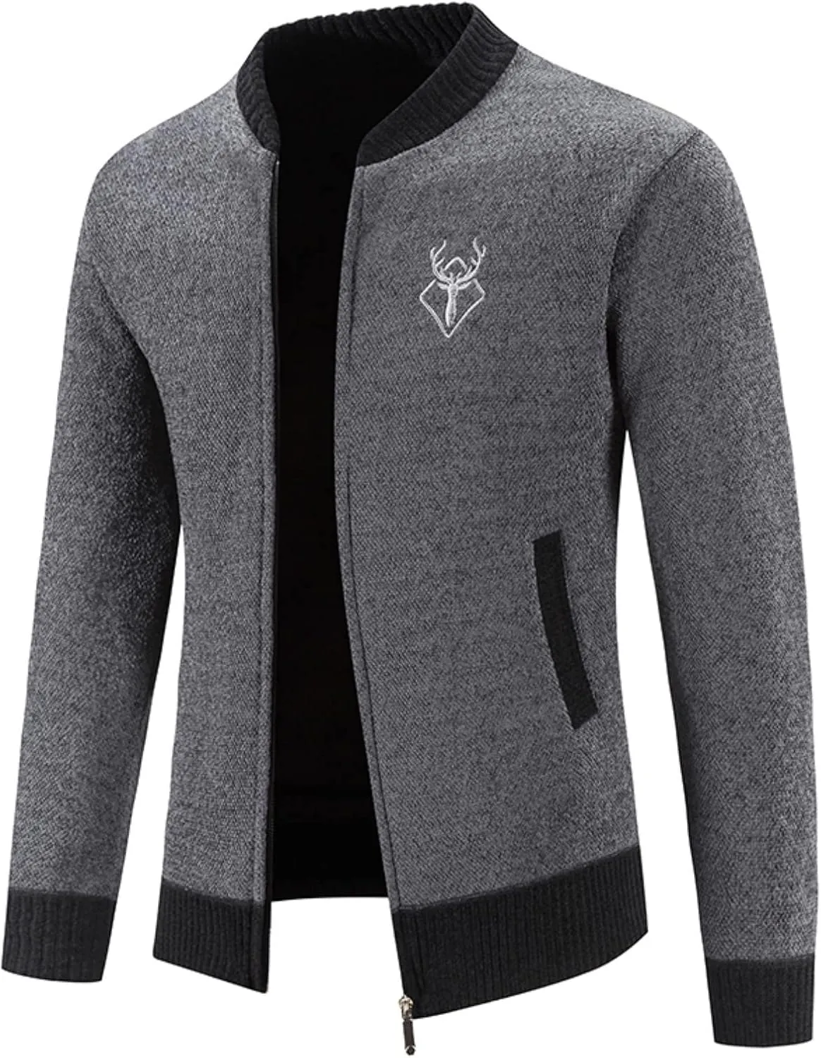Mens Hoodies Knit Sweater, Full Zip Fleece Lined Cardigan Sweaters Casual Regular Fit Knit Hooded Men Sweater Jackets