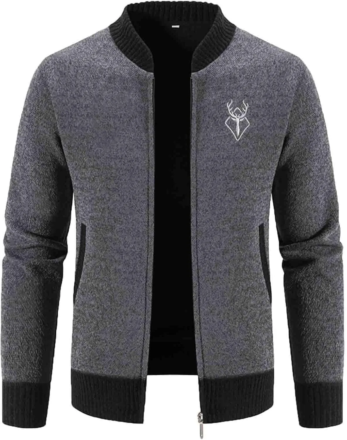 Mens Hoodies Knit Sweater, Full Zip Fleece Lined Cardigan Sweaters Casual Regular Fit Knit Hooded Men Sweater Jackets