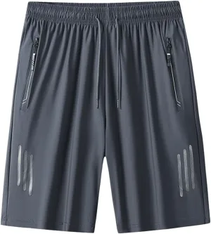 Men's Ice Silk Shorts Sport Lightweight Shorts Breathable Short Pants Pocket with Zip Sports Trousers Active Men Shorts