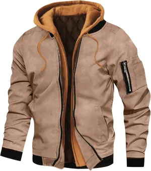 Mens Lightweight Hooded Jacket Slim Fit Casual Zip Up Windbreaker with Pockets Winter Warm Coats for Hiking Fishing