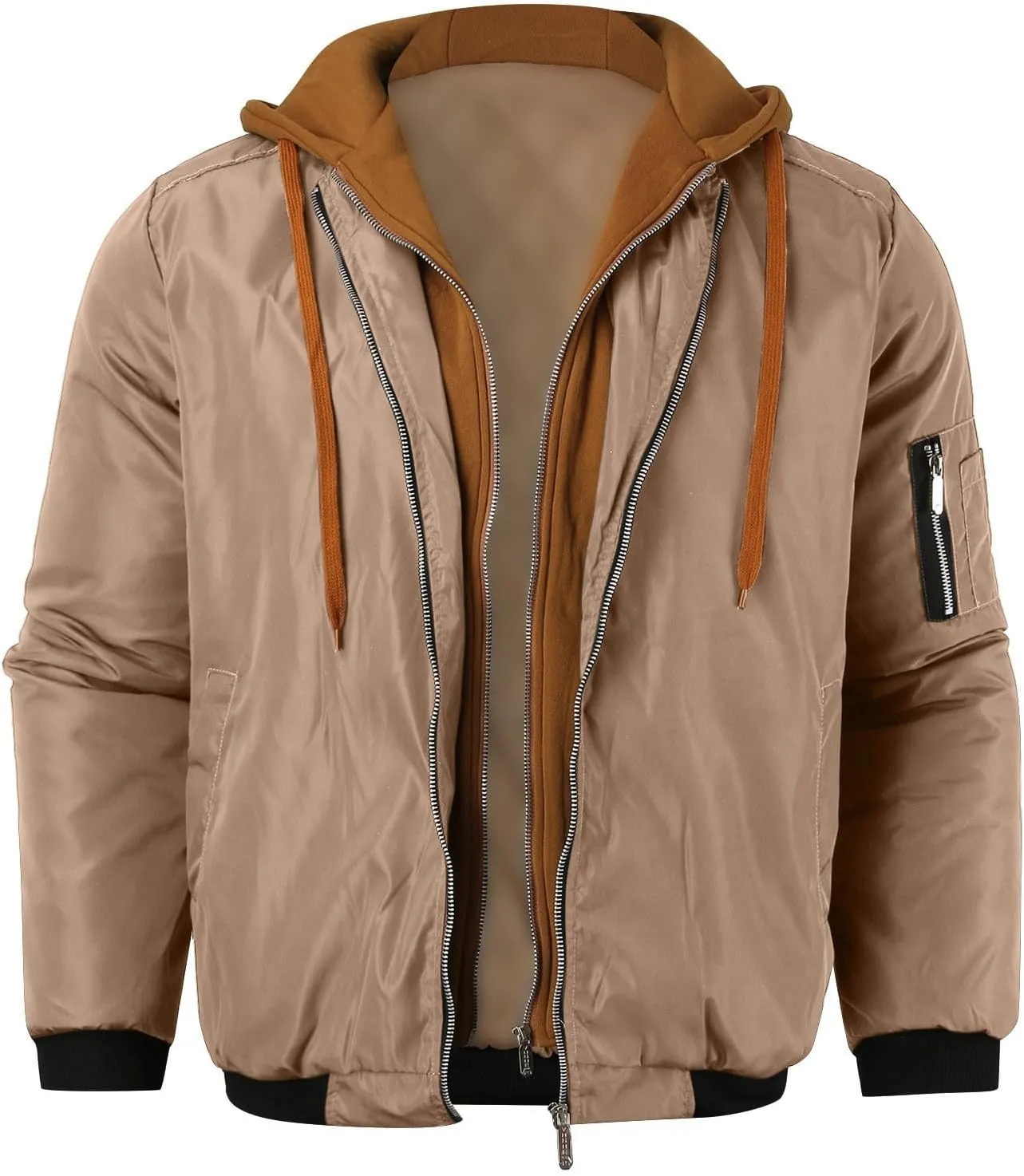 Mens Lightweight Hooded Jacket Slim Fit Casual Zip Up Windbreaker with Pockets Winter Warm Coats for Hiking Fishing