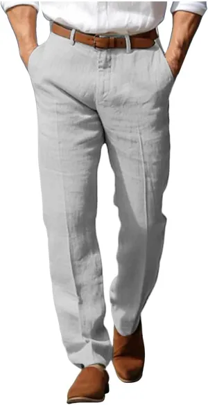 Mens Linen Dress Pants Casual Straight Leg Lounge Formal Business Trousers Baggy for Men Hemp Clothing