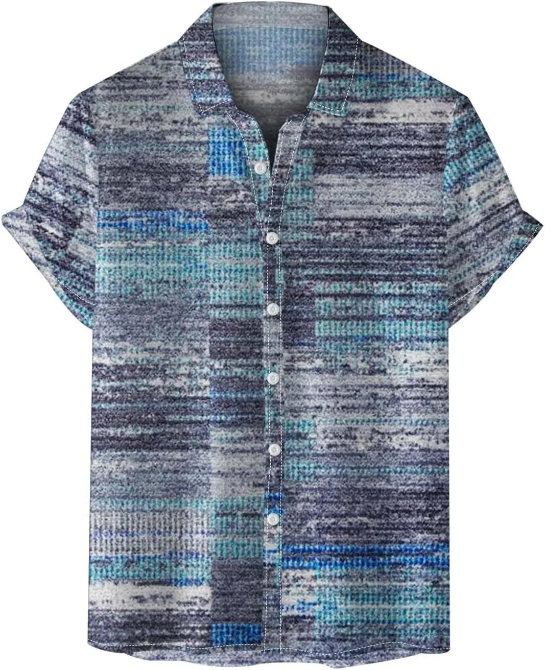 Mens Linen Shirt Hawaiian Short Sleeve Casual Cotton Button Down Shirts Color Block Hippie Lapel Collared Summer Beach Shirts