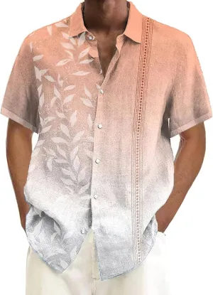 Men's Linen Shirts Big and Tall Short Sleeve Casual Button Down Shirts Lightweight Summer Beach Dress Shirts Tops