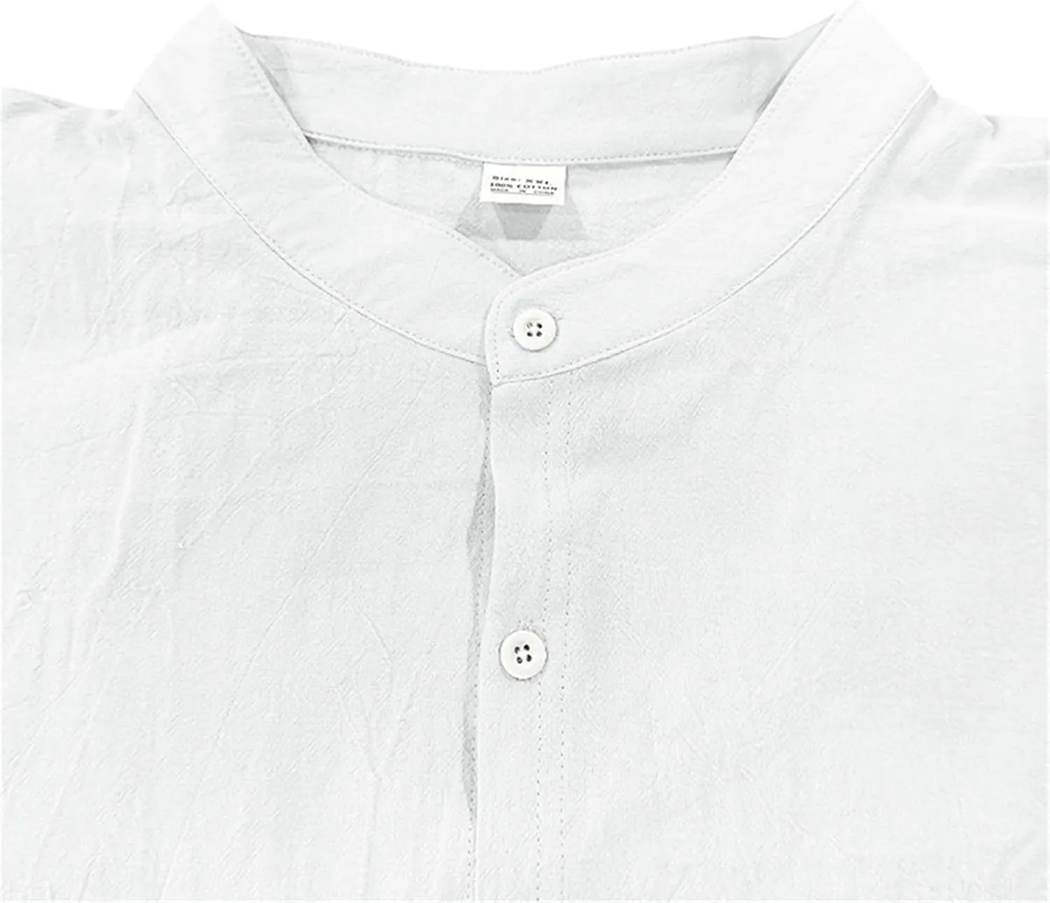 Mens Linen Shirts Breathable Beach Shirt Long Sleeve Button Up Casual Summer Tops Banded Collar Vacation Trendy Tees