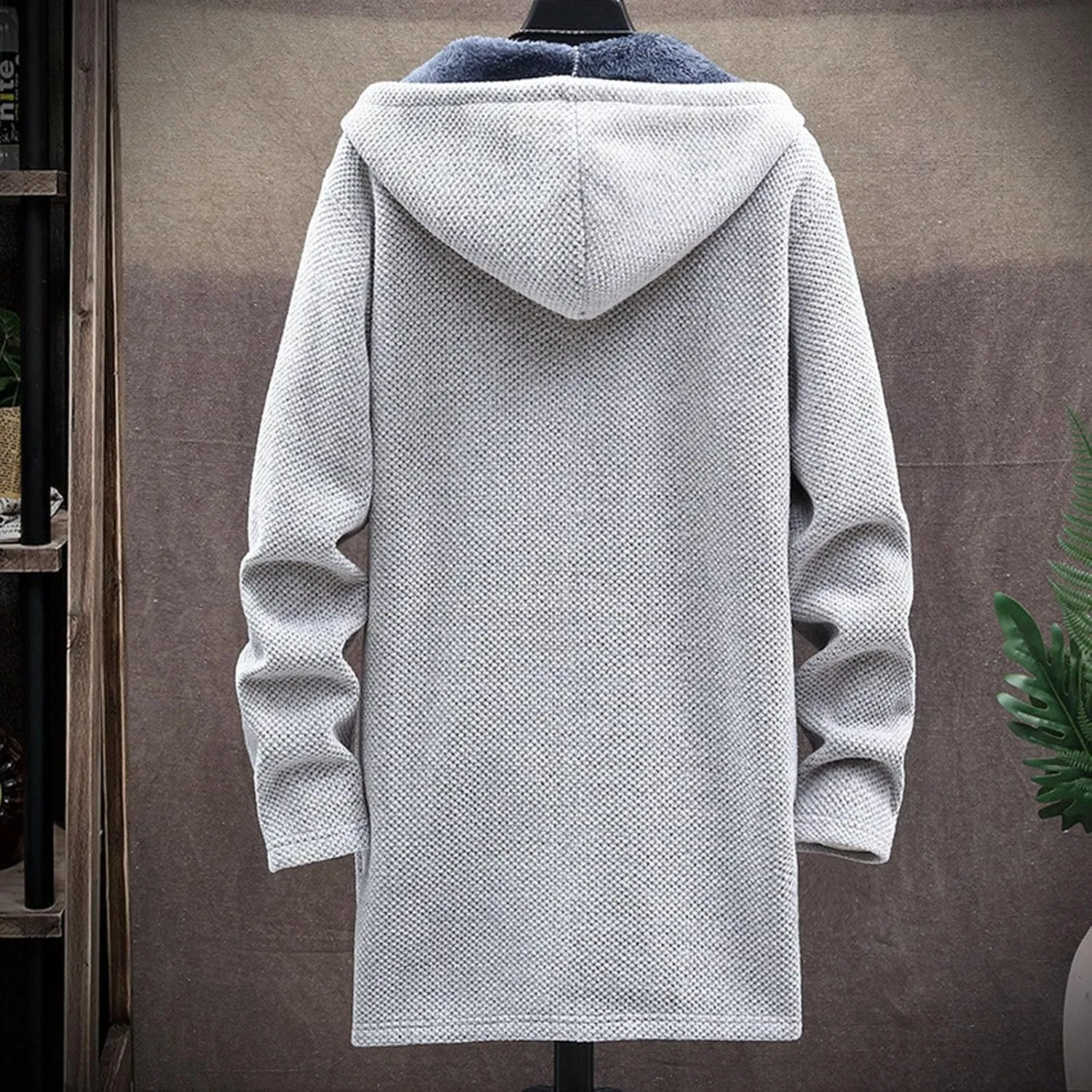 Mens Long Open Front Hooded Cardigan Sweater Fall Winter Sweater Jackets Casual Knitted Cardigan Fleece Lined Full Zip Coats