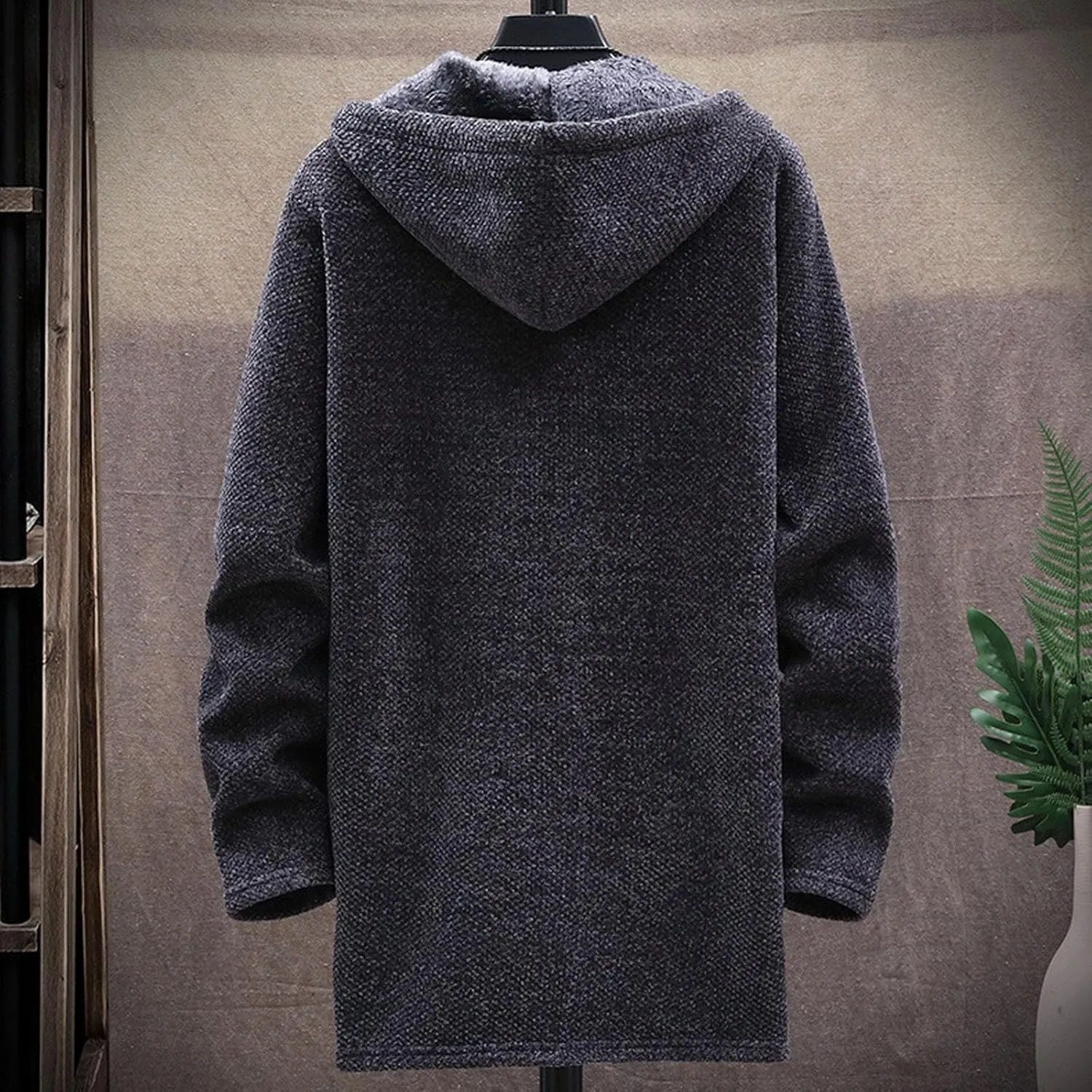 Mens Long Open Front Hooded Cardigan Sweater Fall Winter Sweater Jackets Casual Knitted Cardigan Fleece Lined Full Zip Coats