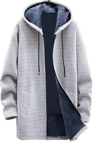 Mens Long Open Front Hooded Cardigan Sweater Fall Winter Sweater Jackets Casual Knitted Cardigan Fleece Lined Full Zip Coats
