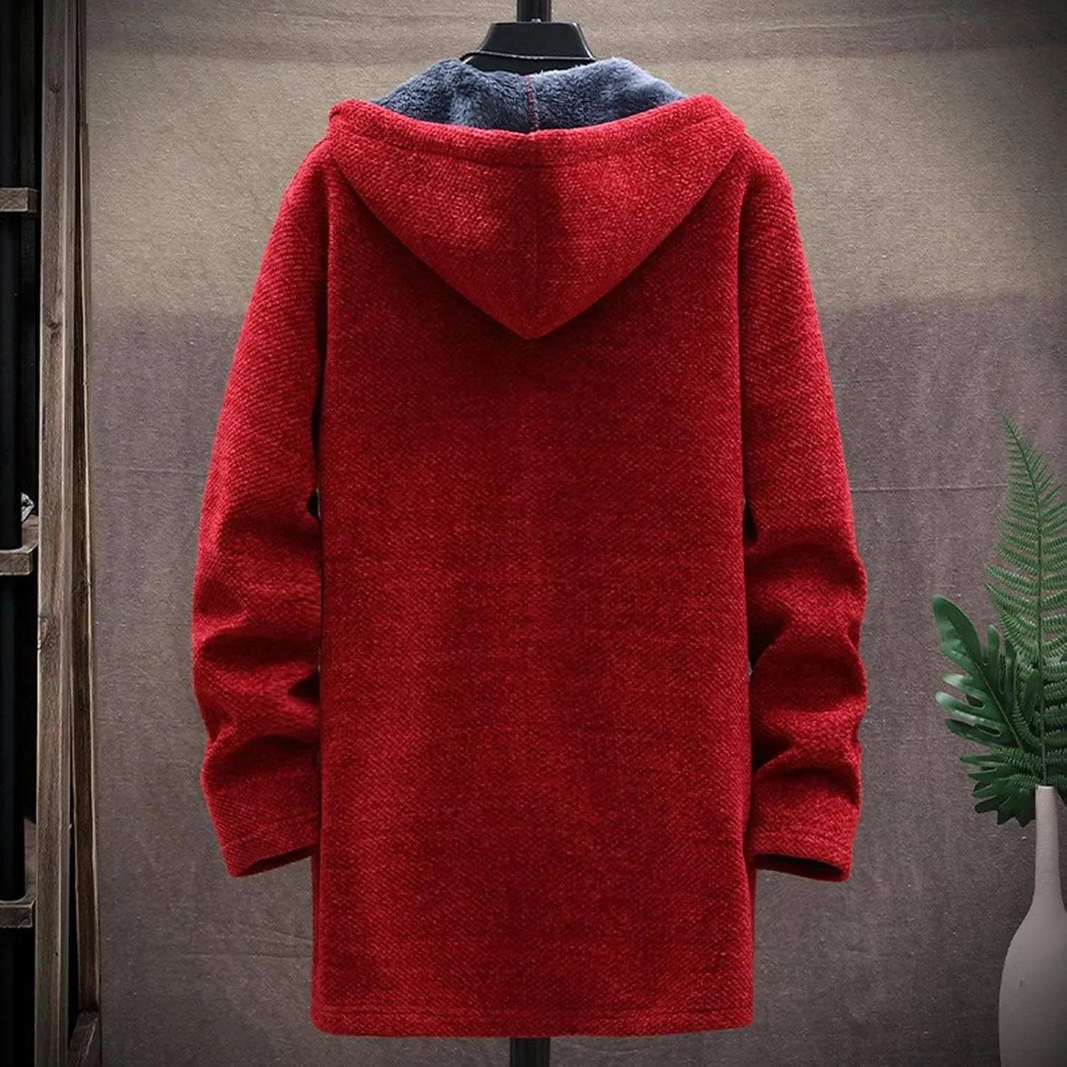 Mens Long Open Front Hooded Cardigan Sweater Fall Winter Sweater Jackets Casual Knitted Cardigan Fleece Lined Full Zip Coats