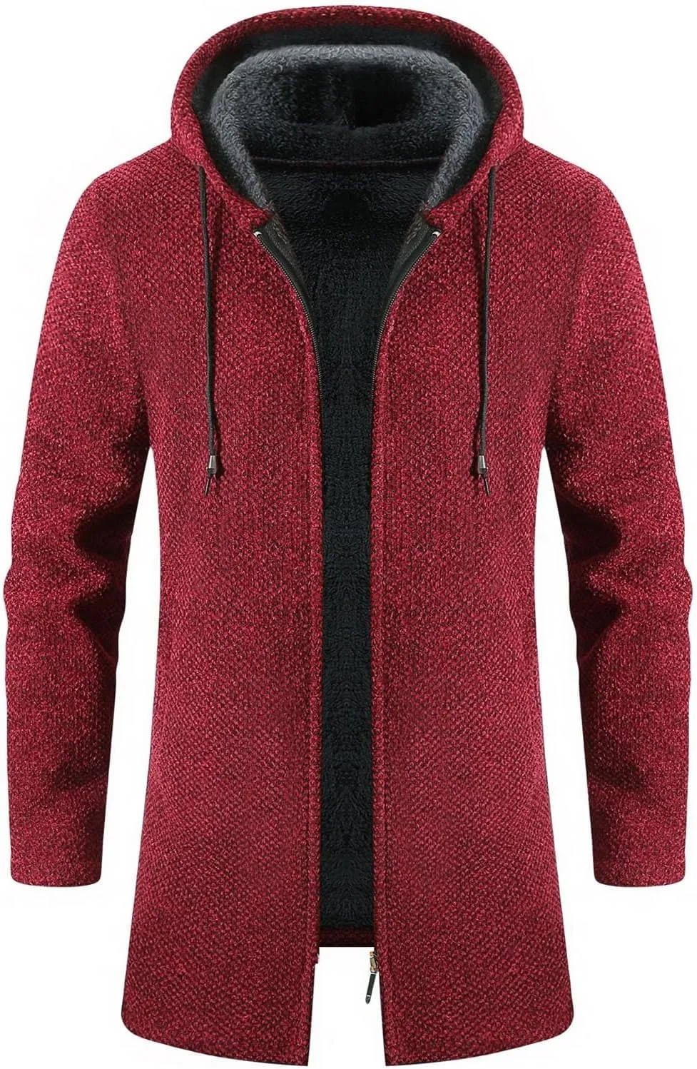 Mens Long Open Front Hooded Cardigan Sweater Fall Winter Sweater Jackets Casual Knitted Cardigan Fleece Lined Full Zip Coats
