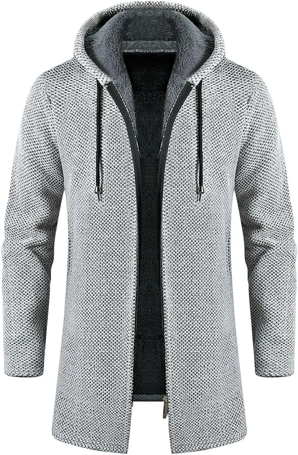 Mens Long Open Front Hooded Cardigan Sweater Fall Winter Sweater Jackets Casual Knitted Cardigan Fleece Lined Full Zip Coats