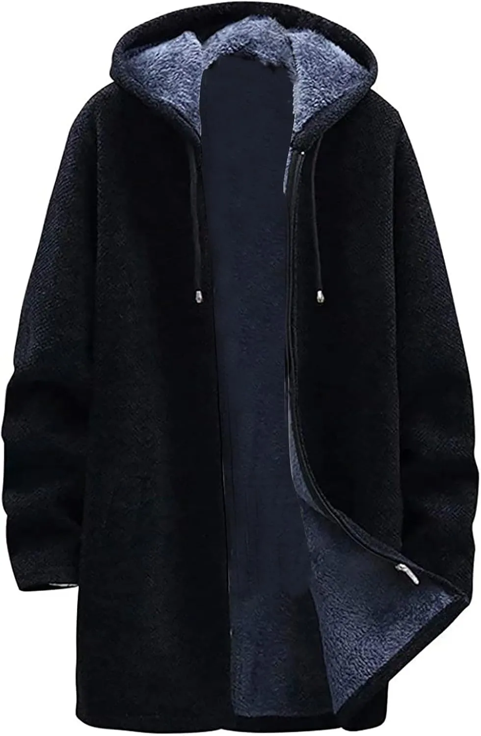 Mens Long Open Front Hooded Cardigan Sweater Fall Winter Sweater Jackets Casual Knitted Cardigan Fleece Lined Full Zip Coats