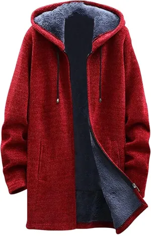 Mens Long Open Front Hooded Cardigan Sweater Fall Winter Sweater Jackets Casual Knitted Cardigan Fleece Lined Full Zip Coats