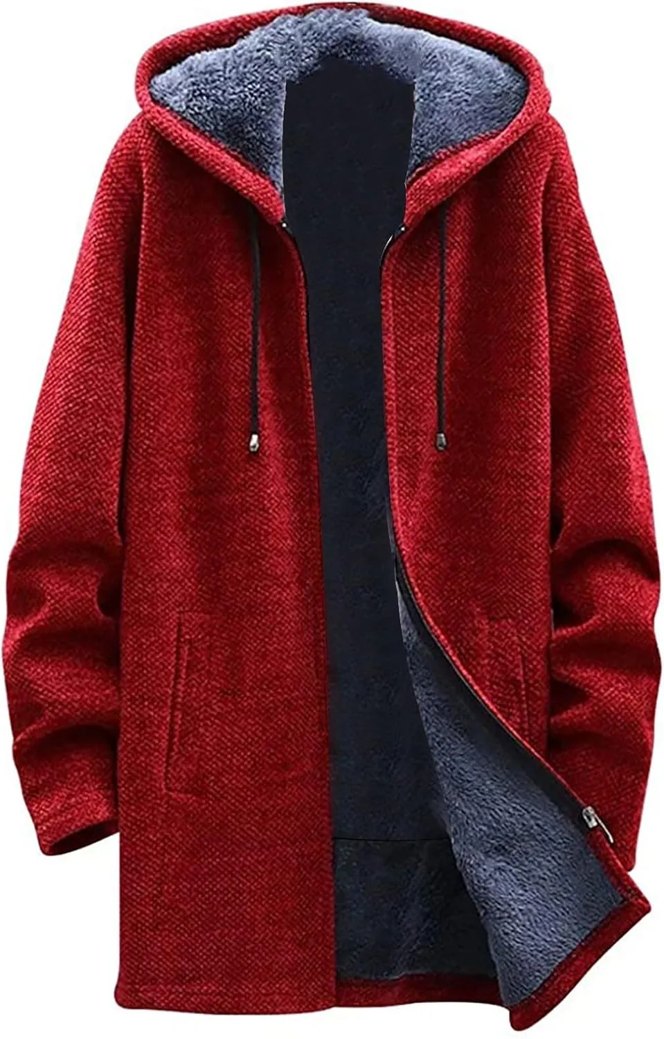 Mens Long Open Front Hooded Cardigan Sweater Fall Winter Sweater Jackets Casual Knitted Cardigan Fleece Lined Full Zip Coats