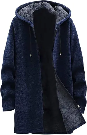 Mens Long Open Front Hooded Cardigan Sweater Fall Winter Sweater Jackets Casual Knitted Cardigan Fleece Lined Full Zip Coats