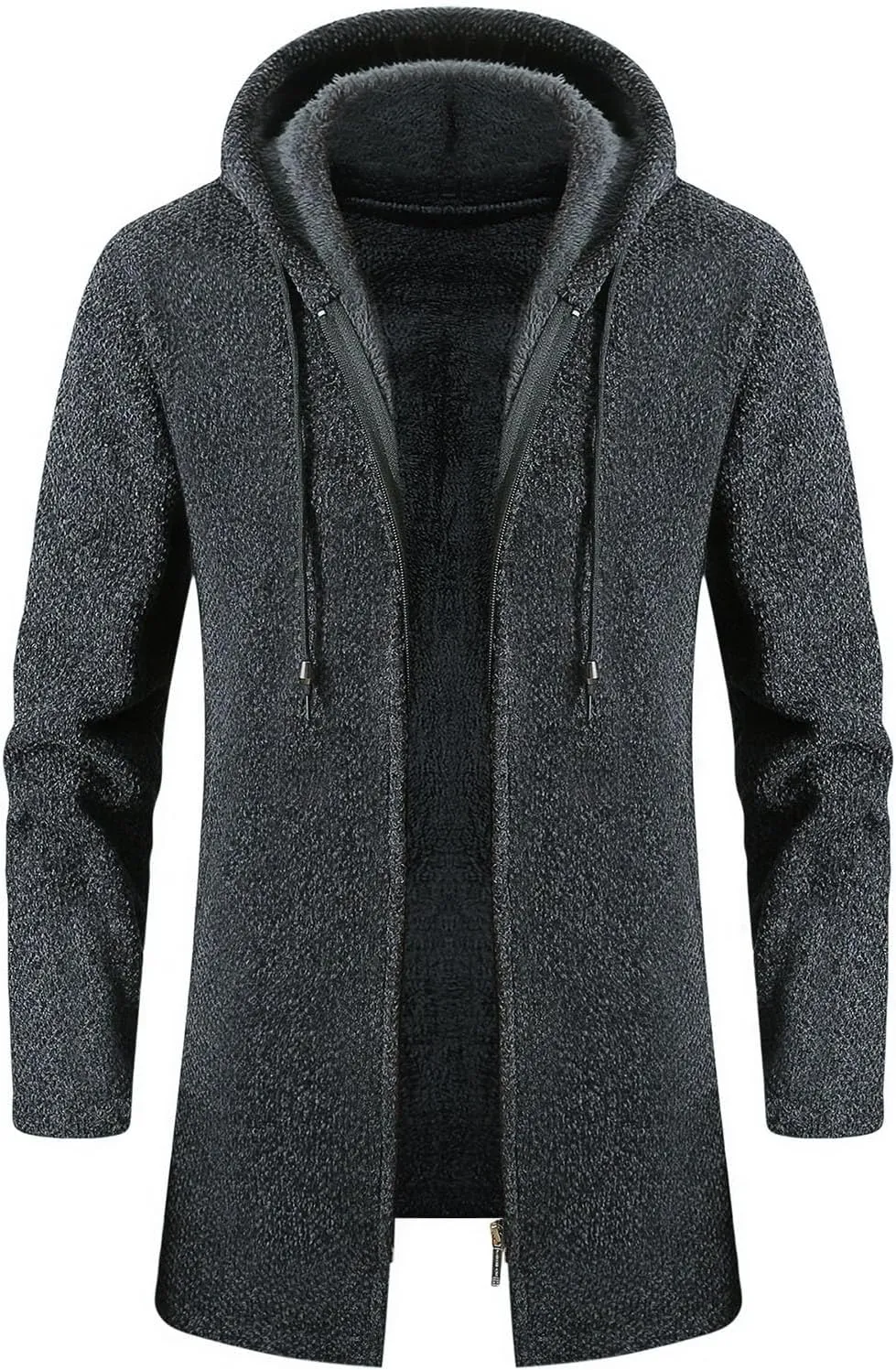 Mens Long Open Front Hooded Cardigan Sweater Fall Winter Sweater Jackets Casual Knitted Cardigan Fleece Lined Full Zip Coats