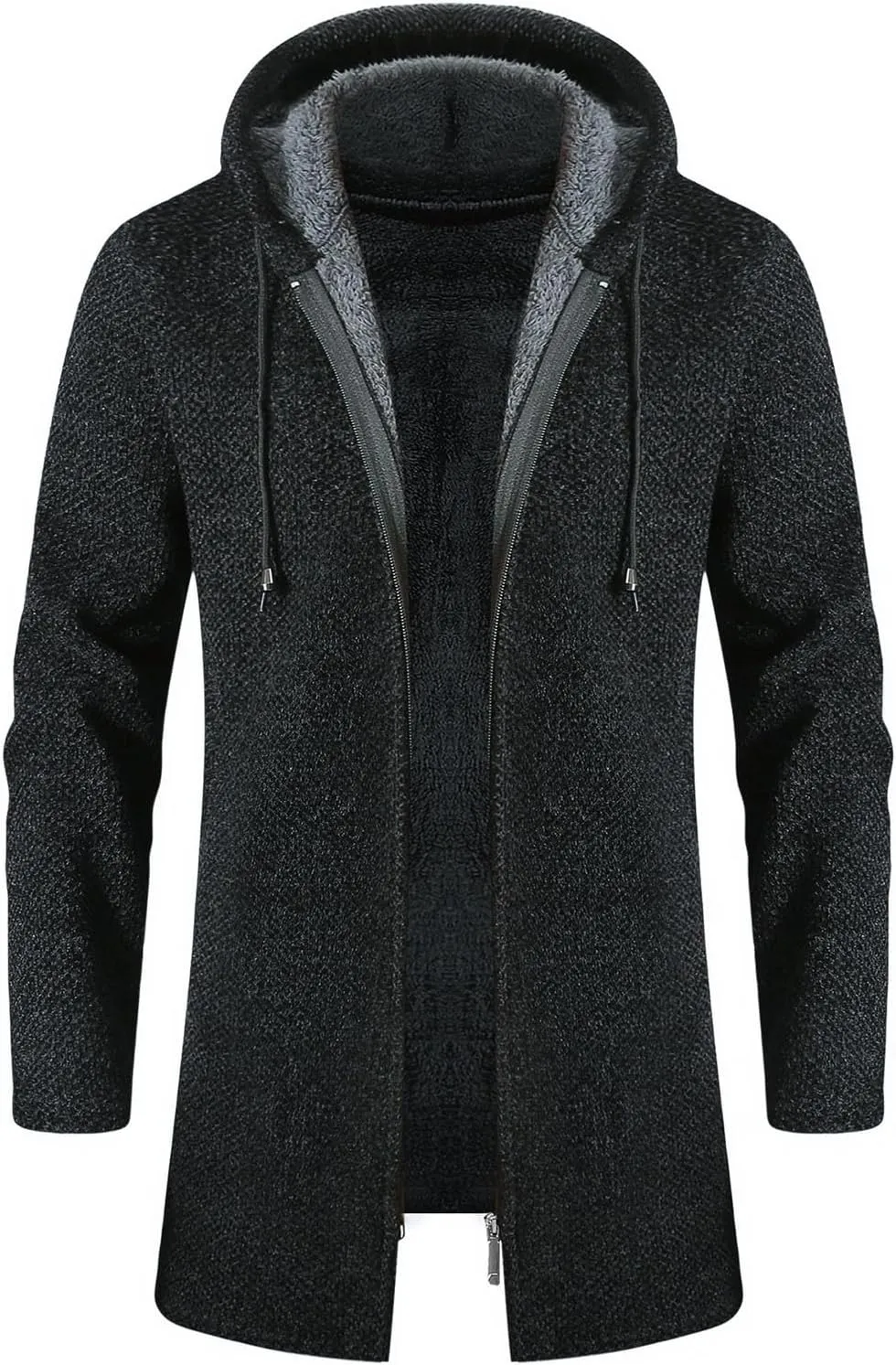 Mens Long Open Front Hooded Cardigan Sweater Fall Winter Sweater Jackets Casual Knitted Cardigan Fleece Lined Full Zip Coats