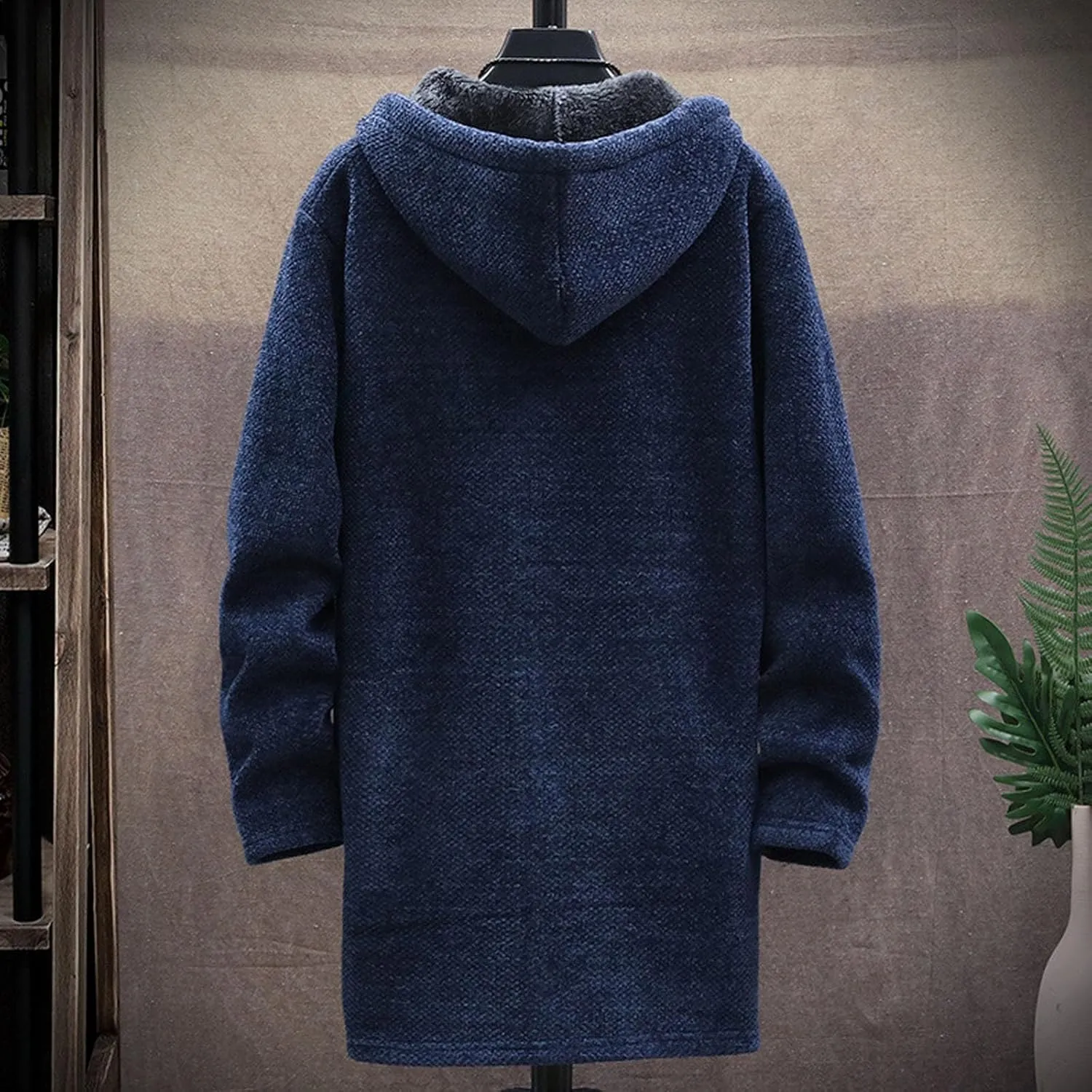 Mens Long Open Front Hooded Cardigan Sweater Fall Winter Sweater Jackets Casual Knitted Cardigan Fleece Lined Full Zip Coats