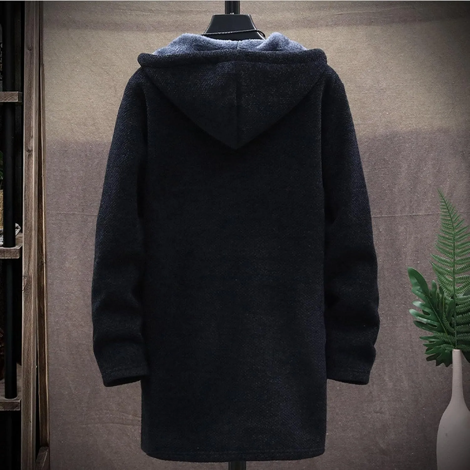 Mens Long Open Front Hooded Cardigan Sweater Fall Winter Sweater Jackets Casual Knitted Cardigan Fleece Lined Full Zip Coats