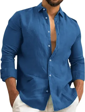 Men's Long Sleeve Button Down Dress Shirts Color Striped Business Casual Work Shirts Untucked Stretch Cuban Shirts